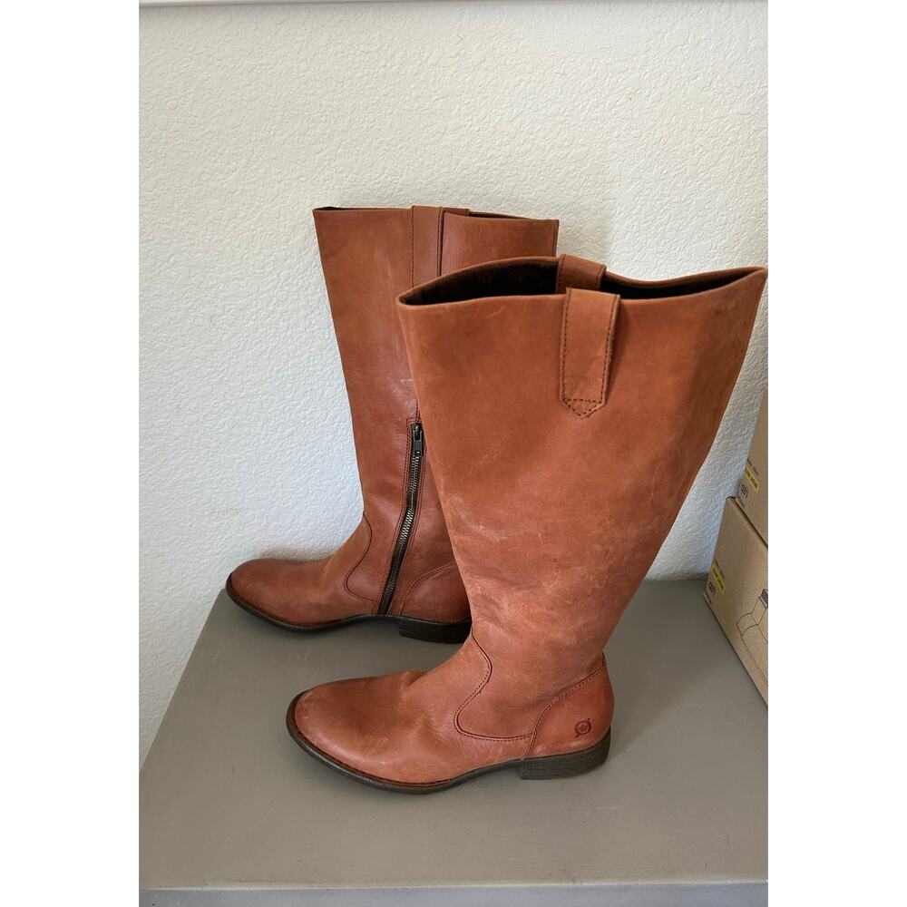 Born Shaunie Cognac Italian Leather Riding Boot Wide Calf - 7 1/2 - Picture 2 of 7